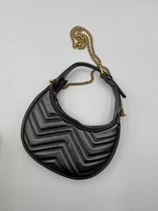 Gucci Black Marmont Half Moon crossbody on chain