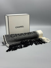 Load image into Gallery viewer, Chanel Cashmere Grey and Striped Scarf