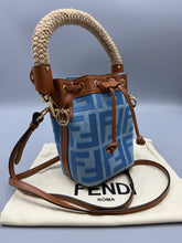 Load image into Gallery viewer, Fendi Tresor FF logo denim bucket bag with strap