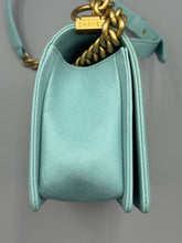 Load image into Gallery viewer, Chanel Tiffany Blue Caviar Medium Boy on chain