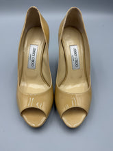 Load image into Gallery viewer, Jimmy Choo Patent beige peep toe pumps - size 37