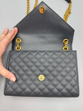 Load image into Gallery viewer, YSL Medium Grey/Blue Triquilt flap on chain