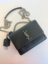 Load image into Gallery viewer, YSL Small Sunset black flap crossbody on chain