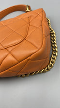 Load image into Gallery viewer, Chanel Orange Lambskin top handle crossbody on chain