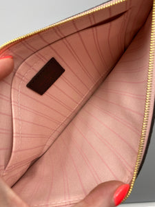 Louis Vuitton Neverfull ebene pouch with rose ballerine