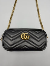 Load image into Gallery viewer, Gucci Triple Compartment Black Marmont crossbody on chain