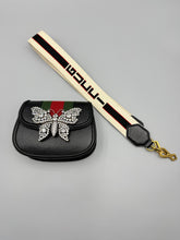 Load image into Gallery viewer, Gucci Black Calfskin Web Crystal Butterfly Stripe Small Totem with strap
