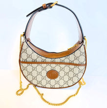 Load image into Gallery viewer, Gucci GG Supreme Monogram Azalea Calfskin Half Moon crossbody on chain