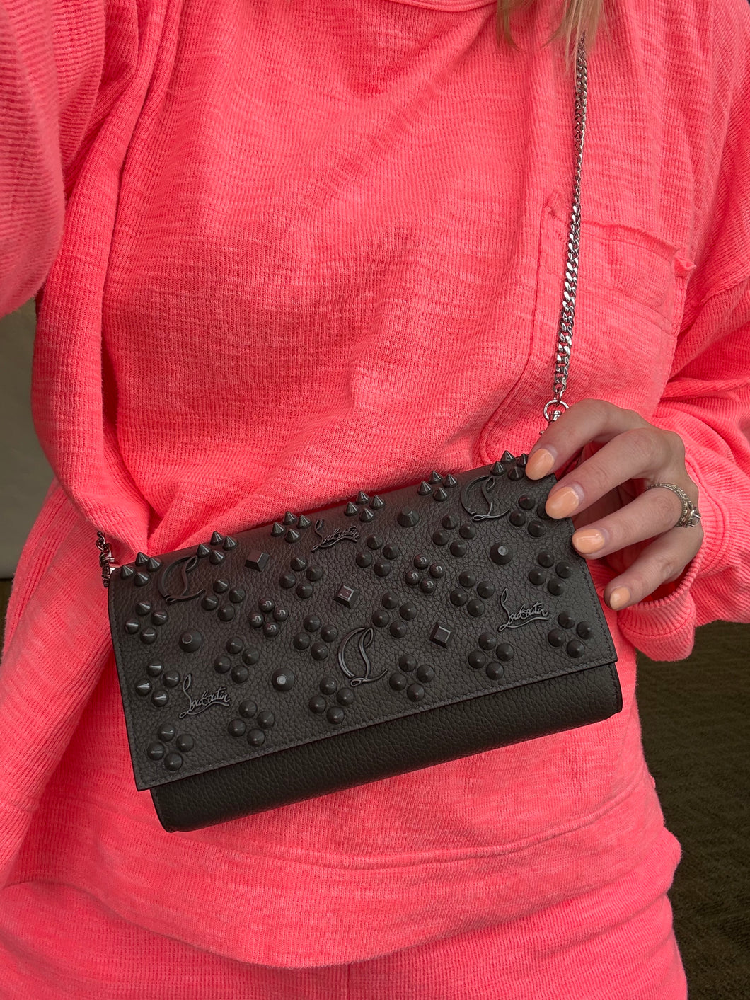 Christian Louboutin Paloma embellished grey wallet on chain