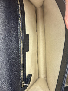 Gucci GG Supreme Monogram Textured Dollar Calfskin Web Small Ophidia Padlock Top Handle Bag Beige Ebony New Acero