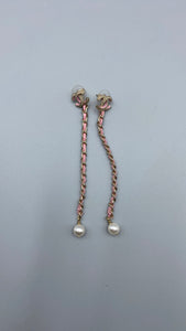 Chanel Long Drop CC w Pink chain link and pearl earrings