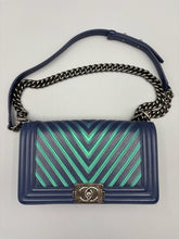 Load image into Gallery viewer, Chanel Old Medium Iridescent chevron blue boy bag