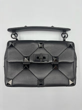 Load image into Gallery viewer, Valentino Nappa Monochrome Medium Roman Stud Shoulder Bag Black on black