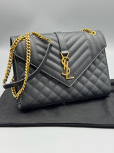 Load image into Gallery viewer, YSL Medium Grey/Blue Triquilt flap on chain