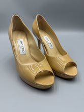 Load image into Gallery viewer, Jimmy Choo Patent beige peep toe pumps - size 37
