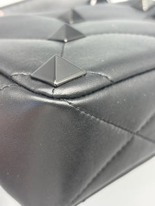 Valentino Nappa Monochrome Medium Roman Stud Shoulder Bag Black on black