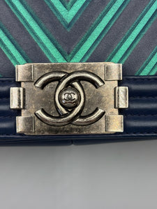Chanel Old Medium Iridescent chevron blue boy bag