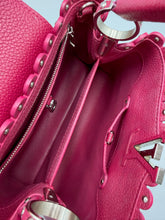 Load image into Gallery viewer, Louis Vuitton Taurillon Lace Croquets Capucines BB Groseille with strap