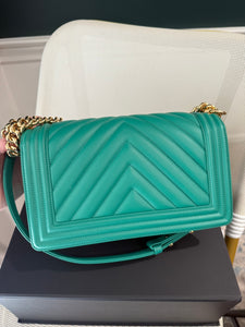 Chanel Teal Chevron old medium bag