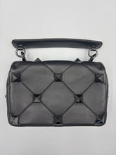 Load image into Gallery viewer, Valentino Nappa Monochrome Medium Roman Stud Shoulder Bag Black on black