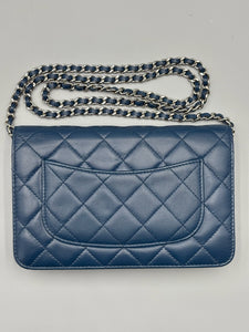 Chanel CC Navy Blue Lambskin Wallet on Chain crossbody