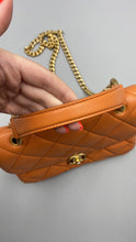 Load image into Gallery viewer, Chanel Orange Lambskin top handle crossbody on chain