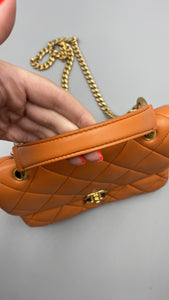 Chanel Orange Lambskin top handle crossbody on chain