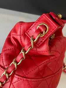 Chanel Red Lambskin CC Top Handle with chain crossbody