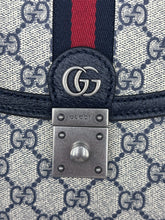 Load image into Gallery viewer, Gucci GG Supreme Monogram Textured Dollar Calfskin Web Small Ophidia Padlock Top Handle Bag Beige Ebony New Acero