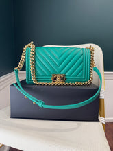 Load image into Gallery viewer, Chanel Teal Chevron old medium bag