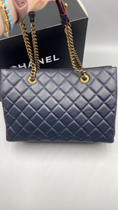 Chanel Navy Blue Perfect Edge double chain tote