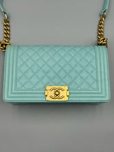 Load image into Gallery viewer, Chanel Tiffany Blue Caviar Medium Boy on chain