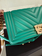 Load image into Gallery viewer, Chanel Teal Chevron old medium bag