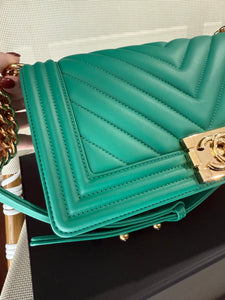 Chanel Teal Chevron old medium bag