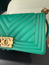 Load image into Gallery viewer, Chanel Teal Chevron old medium bag