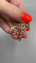 Load image into Gallery viewer, Chanel Long Drop CC w Pink chain link and pearl earrings