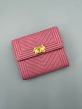 Load image into Gallery viewer, Chanel Trifold Pink Chevron boy wallet
