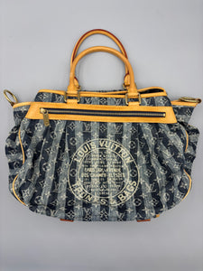 Louis Vuitton cabas denim striped tote with strap