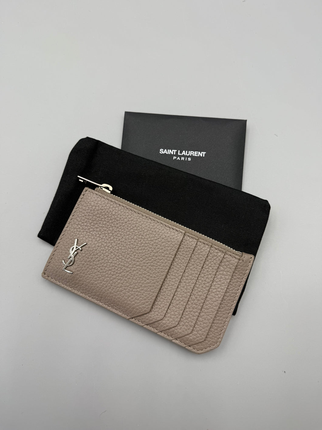 YSL grey card holder long