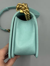 Load image into Gallery viewer, Chanel Tiffany Blue Caviar Medium Boy on chain