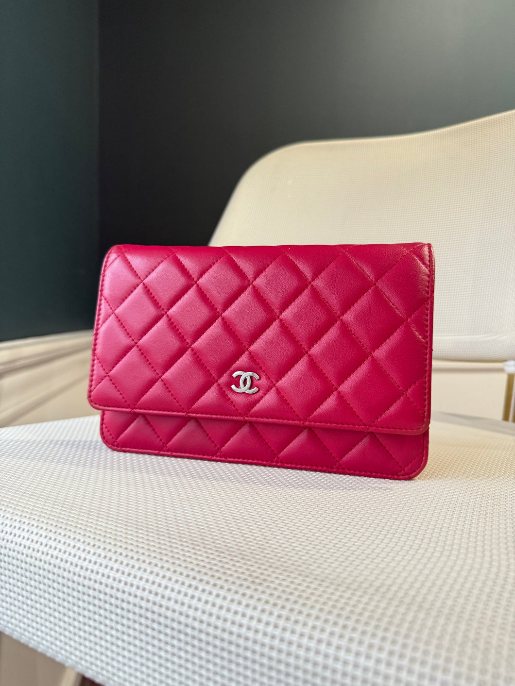 Chanel CC Fuschia Lambskin Wallet on Chain crossbody