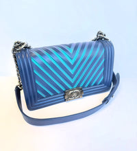 Load image into Gallery viewer, Chanel Old Medium Iridescent chevron blue boy bag