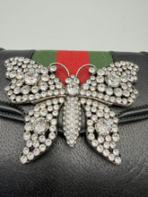 Load image into Gallery viewer, Gucci Black Calfskin Web Crystal Butterfly Stripe Small Totem with strap