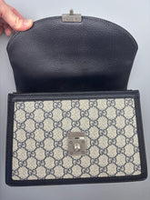 Load image into Gallery viewer, Gucci GG Supreme Monogram Textured Dollar Calfskin Web Small Ophidia Padlock Top Handle Bag Beige Ebony New Acero