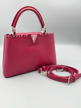 Load image into Gallery viewer, Louis Vuitton Taurillon Lace Croquets Capucines BB Groseille with strap