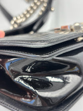 Load image into Gallery viewer, Chanel Small Chevron glitter black patent chain bag