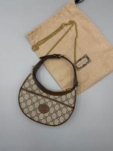 Gucci GG Supreme Monogram Azalea Calfskin Half Moon crossbody on chain
