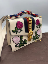 Load image into Gallery viewer, Gucci White Leather Embroidered Sylvie Shoulder Bag