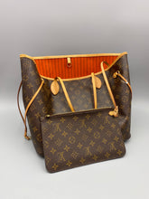 Load image into Gallery viewer, Louis Vuitton Neverfull MM monogram with tangerine with pouch