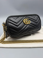 Load image into Gallery viewer, Gucci Triple Compartment Black Marmont crossbody on chain